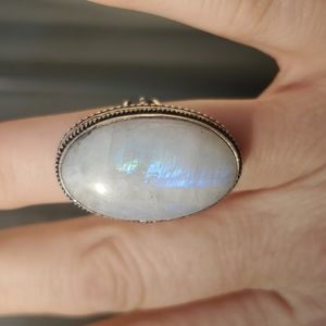 New Rainbow Moonstone 925 Silver Ring.